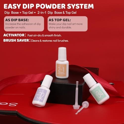 Aokitec Dip Powder Nail Kit - Red & Glitter Nail Powder with Dip Base & Top Activator Brush Saver, Dipping Acrylic Nail Kit Nail Dip Powder Starter Kit for Nail Art, Nail Set Gift for Women — view 5
