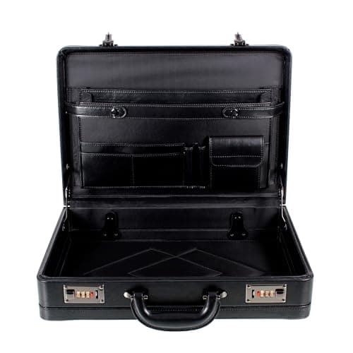 Deluxe Faux Leather Expandable Executive Attache Case Briefcase Black AR Premium (Black) — view 3