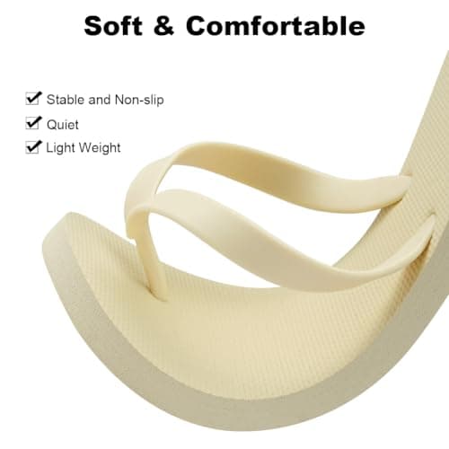 Aomig Unisex Flip Flops Ladies Girl Men Flatform Beach Flip-Flop Slim Rubber Flip Flops Women's Yoga Mat Comfortable Beach Platform Sandals Slip-Resistant Flat Flip Flops(Beige-UK Size-9-10) — view 5