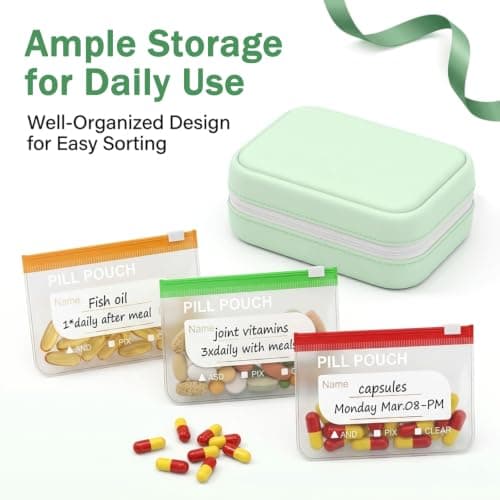 ADASTONE Waterproof Pill Organiser Silicone Medicine Bag with 14 EVA Pill Pouches Transparent Colorful Zipper Design Portable Medication Storage Case for Travel Fish Oils and Everyday Health Care — view 5