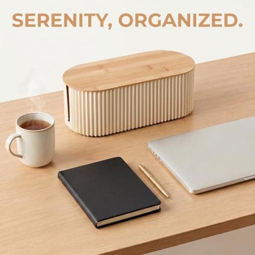 Cable Tidy Box, Cable Management Box with Bamboo Lid, 33×13×11cm — view 6