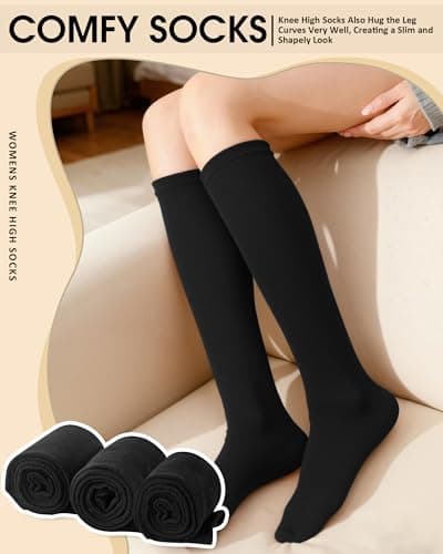 4 Pairs Ladies Knee High Socks Womens 4-7 Autumn Long Cotton Welly Gifts — view 5