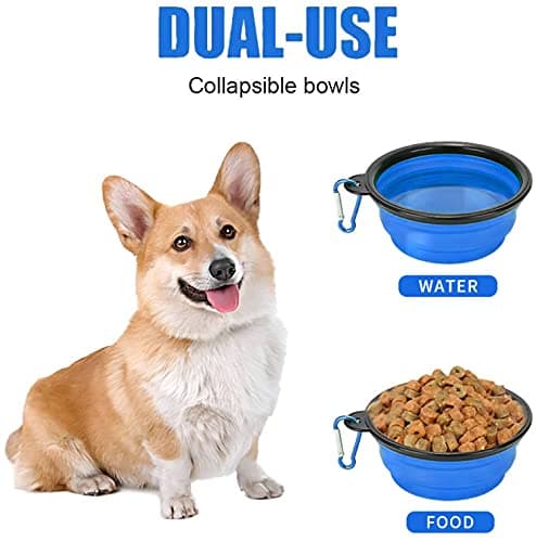 Collapsible Dog Bowl,Collapsible Dog Water Bowls for Cats Dogs, Portable Pet Feeding Watering Dish,Portable Dog Water Food Bowl with Carabiner (Small(350ML), Blue) — view 4