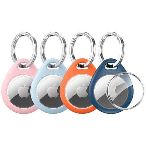 UNBREAKcable 360° Protective Case for AirTag (1st & 2nd Generation) [4 Pack], TPU Full Cover Keyring Holder with 304 Stainless Steel Keychain, Scratch-Resistant Design for Keys, Bags, Luggage