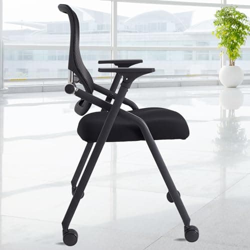 BROBRIYO 10 Pack Stackable & Foldable Conference Room Chairs with Lumbar Support, Armrest - Ergonomic Mesh Bouncing Back for Office Meeting, Conference, Reception and Training Room Chair