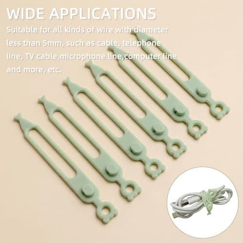 YANJINGSHE Cable Tidy Clips, 20-Pack Reusable Silicone Cable Ties Green — view 5