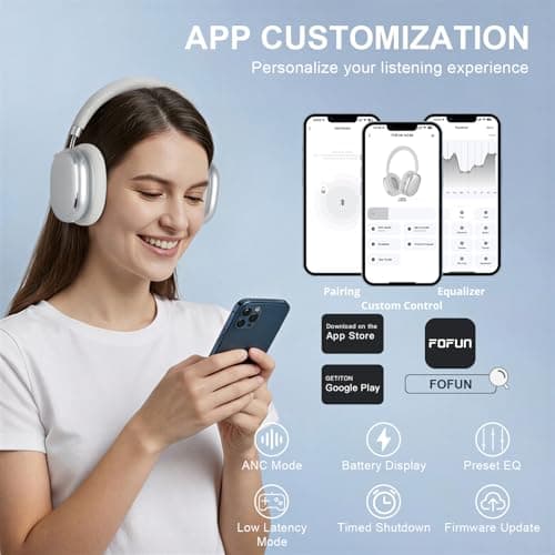 FOFUN NC95 Bluetooth Over Ear Headphones, Noise Cancelling with Smart Knob — view 6