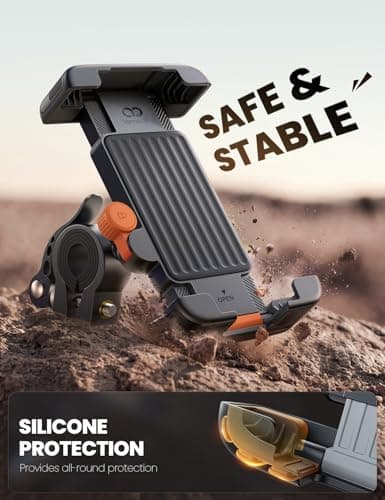 Lamicall Foldable Bike Phone Holder Bicycle - 【Quick Release Clamp】 Motorbike Phone Holder, Universal Motorcycle Handlebar Mount for iPhone 17 16 15 14 13 12, Samsung S25 Ultra, All Phones - Orange — view 6