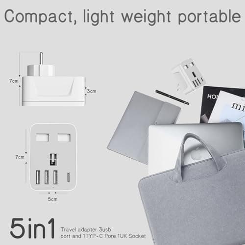 Herfair UK to European Plug Adapter,UK to EU Adaptor with 3 USB A & 1 USB C Ports,5 in 1 EU Grounded Europe Power Euro Plug for Spain France Iceland Germany Greece Poland(Type E/F) Gray — view 6