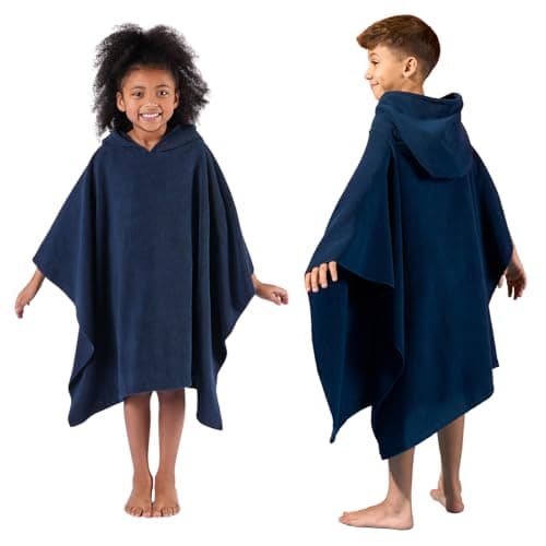 Brentfords Poncho Towels for Kids Short Sleeve Quick Dry Absorbent Hooded Towels for Kids Beach Swim Childrens Travel Wrap Changing Robe Holiday Spa Pool Dry Oversized Swimming Towel, Navy