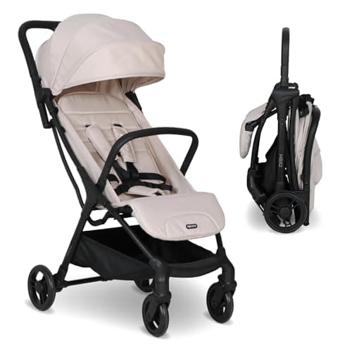My Babiie MBX2 Compact Stroller – from Birth to 22kg, Foldable, Lightweight, Travel Buggy for Toddlers, Pushchair with UPF50+ Sun Canopy - Oatmeal