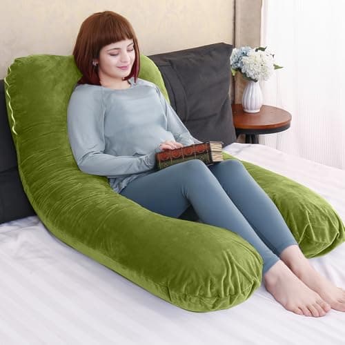 TaiBest U Shaped Full Body Pregnancy Pillow with Removable Cover for Maternity Women,Pregnancy Pillows for Sleeping,Support for Back, Legs, Belly,55 Inch Pregnancy Pillow for Women (Cotton, Green) — view 3
