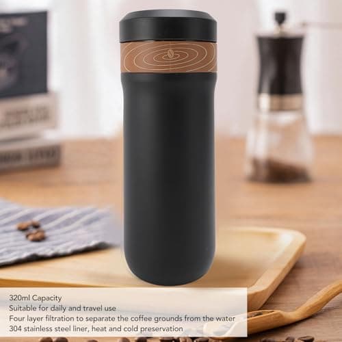 Gsycle Travel Coffee Tumbler, 320ml 4 Layer Filter Mesh Thermo for Hot Drinks Insulated Coffee Mug with Lid for Home or Outdoor Camping — view 2