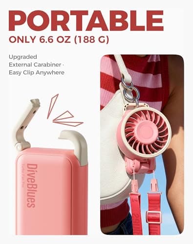 Diveblues Turbo Portable Handheld Fan, 100 Speed Stepless High Speed Hand Held Fan, 12H Cooling Rechargeable Mini Fan, 180° Foldable Neck & Desk Fan, LED Display, Travel Essentials, Gifts — view 5
