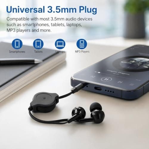 2pcs Retractable Earbuds with 3.5mm Plug, Adjustable Cord for Travel — view 3