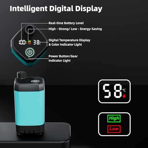 Mytrix Upgraded Portable Camping Shower Full Set, 6000mAh Rechargeable Power Suction Pump with Smart Display, Multi-Modes Spray Head & 5 Gal Water Foldable Bucket for Outdoor Travel Hiking, Blue — view 3