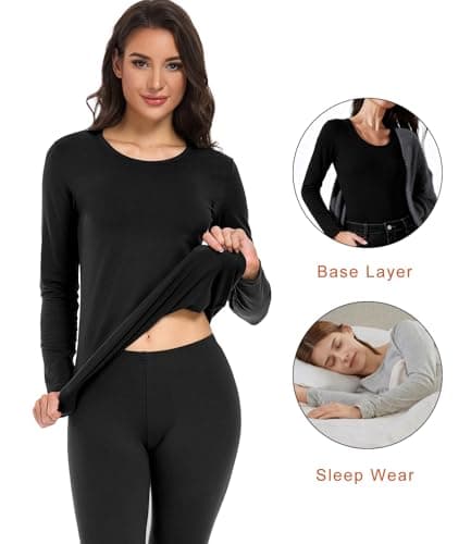 wirarpa Women's Thermal Underwear Set Cotton Base Layer Top & Bottoms M — view 3