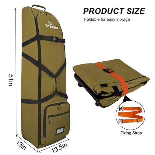 Heavy Duty Oxford Wear-Resistant Soft-Sided Golf Club Flight Bag with Wheels,Khaki — view 2
