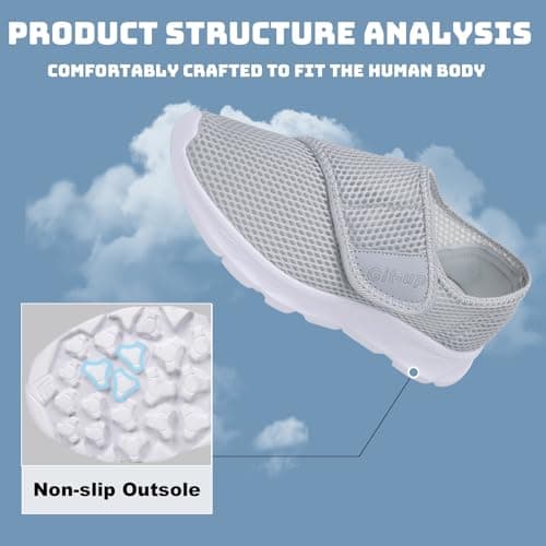 Git-up Women's Walking Shoes Ultra Lightweight and Breathable, Hook and Loop Water Shoes for Indoor and Outdoor, Slip On Athletic Shoes for Walking Hiking Stream, A-gray, 6 — view 5