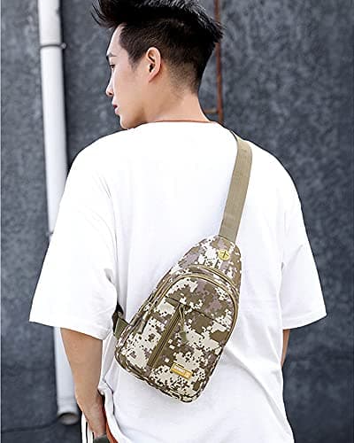 RTGGSEL Men's Waterproof Sling Bag Chest Shoulder Backpack Crossbody Bag Daypack with Earphone Hole for Travel, Hiking,Cycling (Desert Camouflage) — view 6