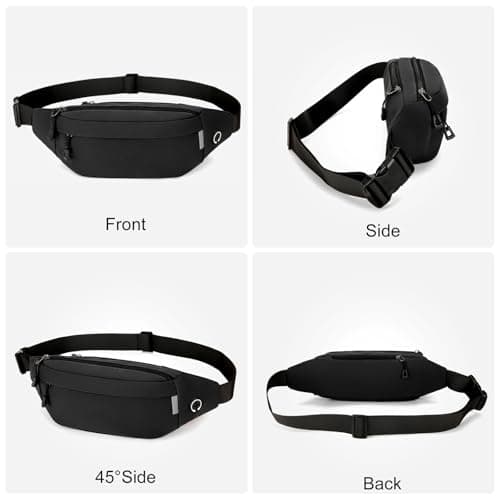 RISIPU Bumbags for Ladies Men,Waterproof 3 Zip Pockets Waist Bag with Headphone Jack and Adjustable Strap,Lightweight Bum Bag for Sport Running Hiking Cycling Travel ，Black — view 6