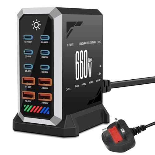 10 in 1 & 660W USB C Charging Station Hub GaN III Multi Port USB Fast Charger Block (6 USB‑C & 4 USB‑A), Black Power Dock Compatible with MacBook, iPhone, iPad, Galaxy S24/S23 etc