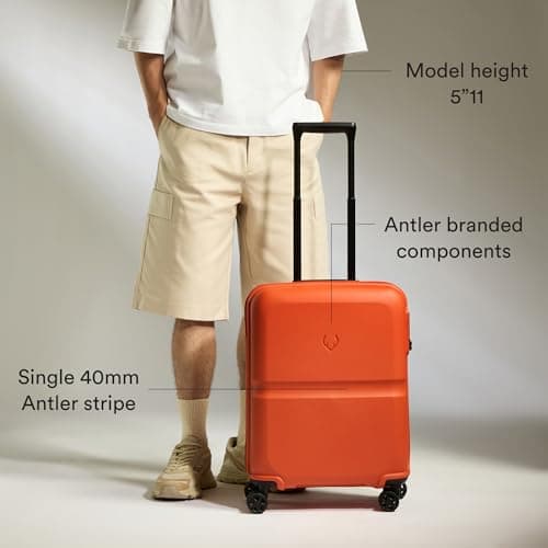 ANTLER - Single Stripe Hard Shell Cabin Suitcase, 55x40x20cm 39L, Lightweight, 4 Spinner Wheels - Adjustable Handle, Carry On Luggage Approved by easyjet, Ryanair & British Airways, TSA Lock - Ember — view 4