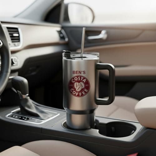 Giftme Personalised with Any Name Costa Unique, 40oz Travel Tumbler with Handle & Straw |Stainless Steel Large Cup | Travel Water Bottle | Car Coffee Mug. (Silver) — view 3