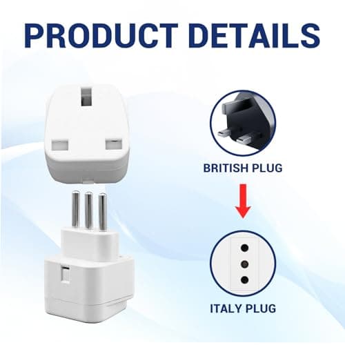 Eophmi 4 Pack Italy Plug Adapter, UK to Italy Travel Plugs, White, Type L, 250V, 10A, 2500W — view 3
