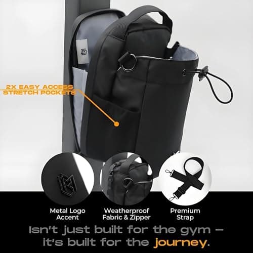 Earnmore Magnetic Gym Bag, Large Capacity Magnetic Carry Bag, with Phone Pocket, Portable Gym Bag, Gym Pouch for Water Bottle, Organizer, Black, Sporty — view 5