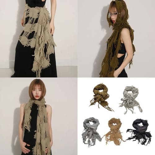 CHICHUANG Vintage Wool Scarf Distressed Ragged Neck Scarf for Women Men Unisex Neck Warmer for Winter Outdoor Fashion Neckwear — view 2