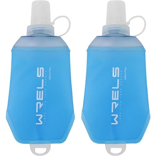 WRELS 200ml/350ml/500ml Collapsible Soft Flask,BPA Free Folding Soft Water Bottle with Hanging Ring,Lightweight TPU Hydration Flask for Running Marathon Cycling Hiking(200ml-2 Packs)