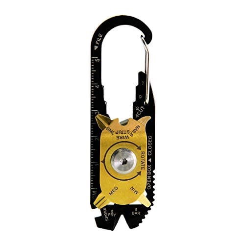TRUE Fixr Rotary 20 In 1 Pocket Keychain Multi Tool - 20 Pocket EDC Tools, Flight Safe Box Cutter Knife Blade, Wire Stripper, 6 X Screwdriver Heads, Pry Bar & Bottle Opener - With Leather Pouch