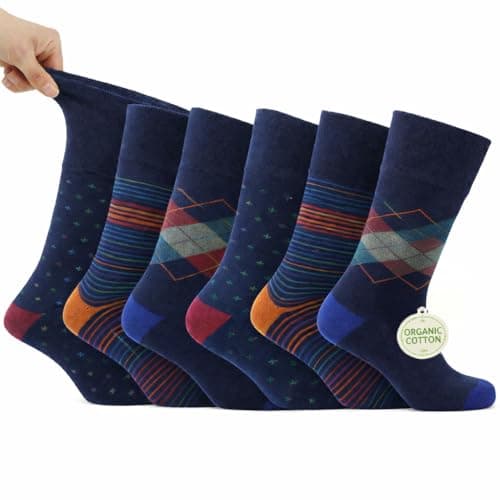 Mens Wellness Sox – 6 Pairs Organic Cotton Socks with Non-Elastic Cuff – Work, Walking & Travel | Antibacterial Diabetic | UK 6-11 | EU 39-46 (UK, Alpha, One Size, Regular, Regular, Nelson)