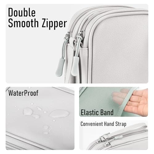 Arae PU Leather Cable Organizer Double Layer Travel Pouch, M Gray — view 5