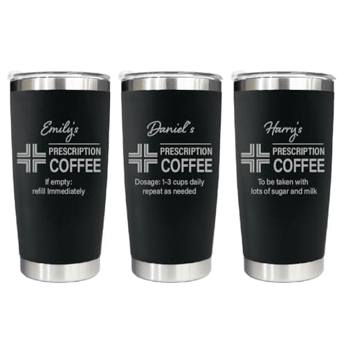 Engraved Travel Cup, Personalised Prescription for Coffee Design, 500ml or 17.5oz Capacity, Gift Boxed, Funny Gift, Black Insulated Coffee Cup — view 4
