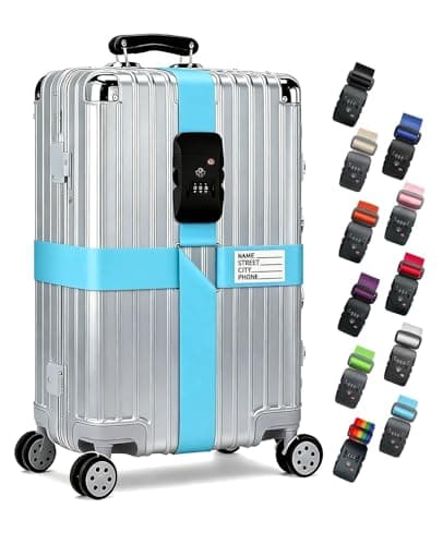 ASADAYS Luggage Straps [2026 New Model · Cross-shaped · TSA Lock] Anti-loosening strap durable nylon webbing adjustable length 102-200cm suitable for 22-32 inch suitcases (Sky blue)