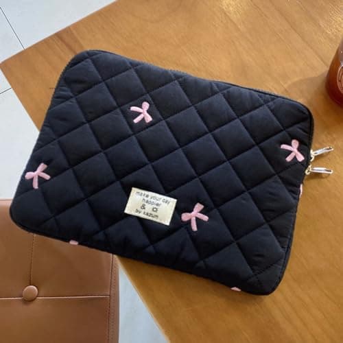 jingyuKJ Puffy Laptop Sleeve Bow Quilted Laptop Carrying Case Puffer Padded Laptop Sleeve Portable Puffy Carrying Laptop Case for Computer 11/13/15Inch — view 2