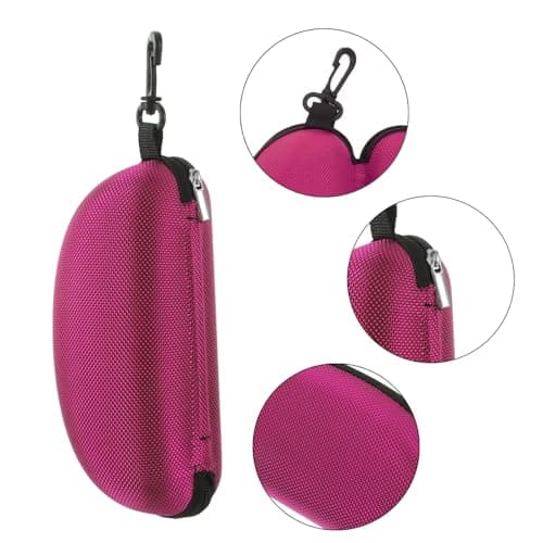 SteelFever 3pcs Sunglasses Case, Portable Travel Zipper Hard Shell Eyeglasses Case with Plastic Hook Scratch Resistant Glasses Organiser Box (Purple Rose Red) — view 3