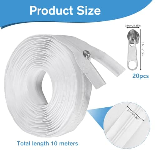#5 Zips for Sewing, 10m/10.9 Yards Nylon Zippers with 20pcs Zipper Sliders — view 2