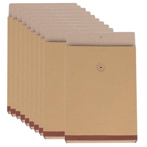 10Pcs A4 Large Kraft File Folder Foolscap Brown Gussetted Envelope Portfolio Organiser Portable Paper Document Project Pockets with String Closure Office School for Bills Receipt Bag Pouch Self Seal — view 5