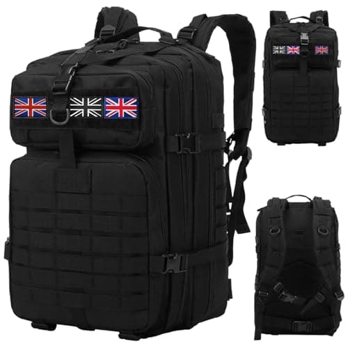 HANWELL 45L Military Tactical Backpack with 3 Flag Patches, Day Bug Out Bag
