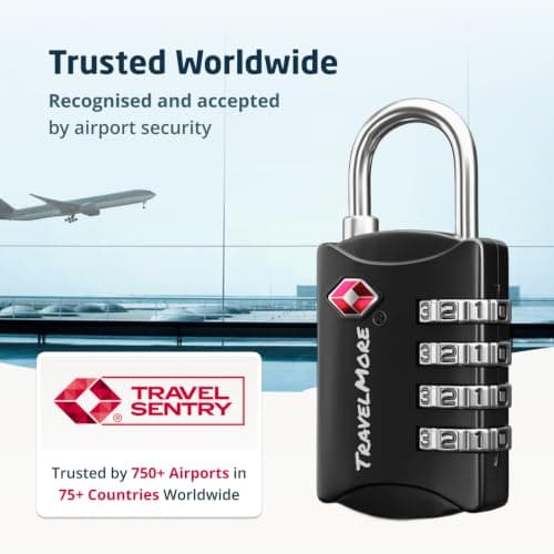 3-Pack TSA Luggage Lock with 4-Digit Combination | Set-Your-Own Padlock for Travel, Baggage, Suitcases & Backpacks | Luggage Locks | TSA Locks | Heavy-Duty Padlock | Black — view 4