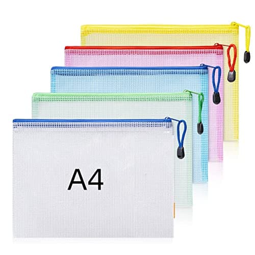 Plastic Wallets A4 Zip Wallets Ziplock Bags Plastic Mesh Document File Folder A4 Zipper Bag Zip Locked Bags - 5PCS
