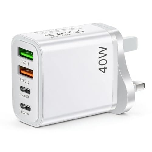 UK Travel Adapter,UK Plug, with 2 USB-C and 2 USB-A Fast Charge Ports,USB-C Fast Charging,40W 4-Port Fast Charger UK Plug,Compatible with iPhone, Samsung