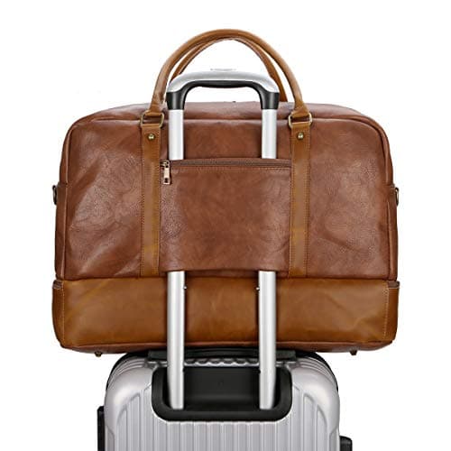 BAOSHA Faux Leather Travel Holdall Carry On Weekender Bag Overnight Travel Duffel Tote Bags for Men and Women with Shoe Compartment HB-38 (Brown) — view 4