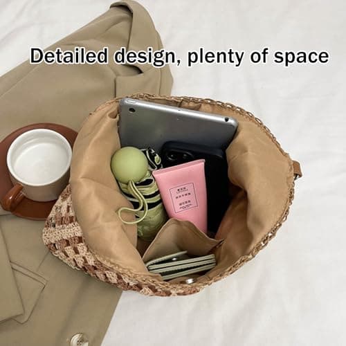 DAVBNM Straw Beach Bag for Women, Straw Shoulder Bag, Summer Tote Bags, Large Weave Handbags for Women, Casual Woven Travel Holiday Bags for Beach Vacation Outdoor Shopping Daily Use (Beige-2) — view 6