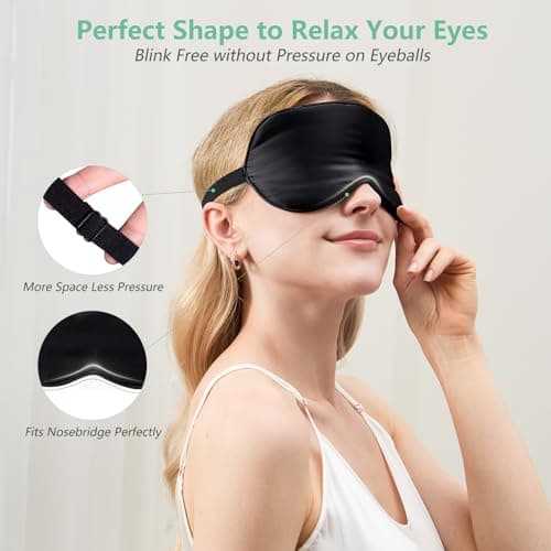 BeeVines 100% Silk Sleep Mask, Blackout Eye Masks (Black & Olive Gold) — view 3