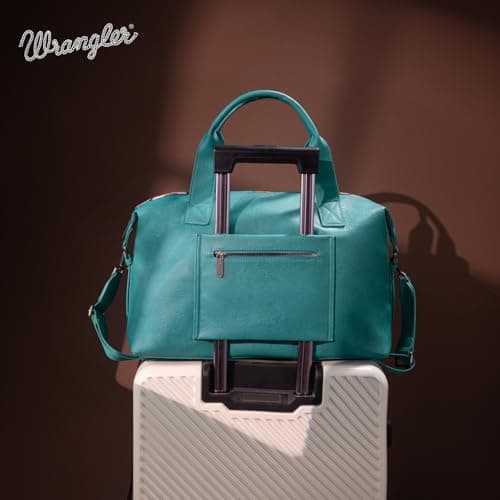 Wrangler Duffel Bag for Women Travel Weekender Bag Designer Carry On Bags, Canvas Cotton-Aztec Turquoise, 18.2" x 6.8" x 16.2" — view 5