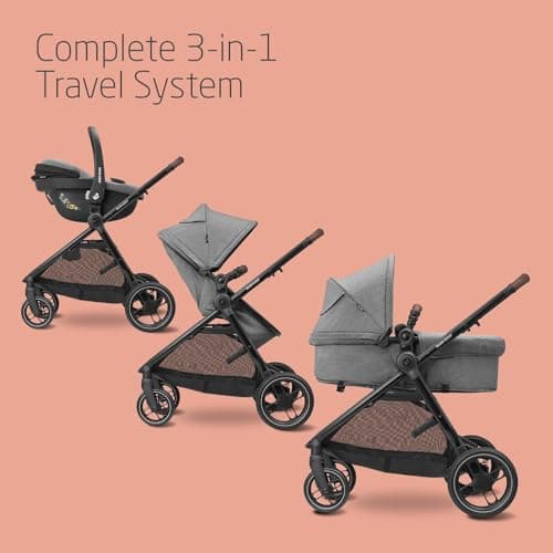 Maxi-Cosi Zelia S Trio 3-in-1 Prams Travel System, 0 - 4 Years, Up to 22 kg, Foldable, Compact and Reclining Baby Pushchair, with CabrioFix S i-Size Baby Car Seat, Accessories, Nursery Bag, Grey — view 2